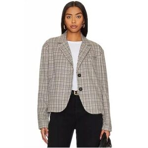Free People We the Free Cali Tartan Plaid Relaxed Single Breasted Blazer Small